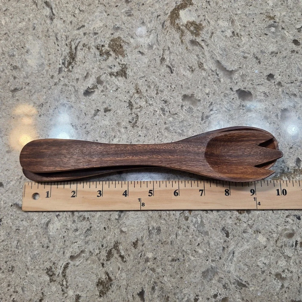 Hilo Hattie Monkey Pod Wood Fish Salad Set Serving Bowl Small Bowls Utensils MCM